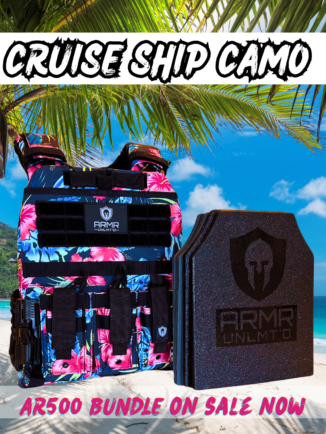Patriot 2 Cruise Ship Camo Tactical Plate Carrier Bundle with a set of AR500 Steel and trauma pads